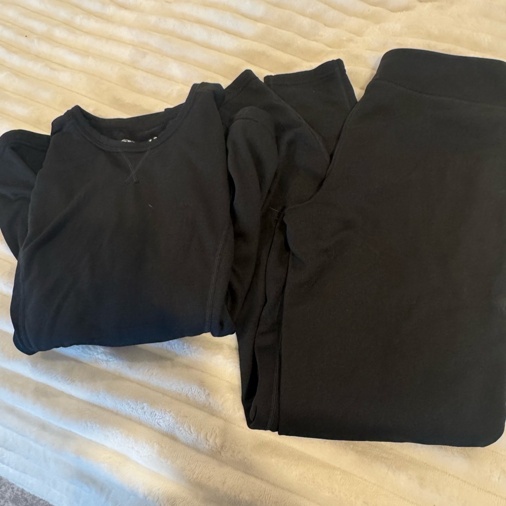 Bass Pro Shops Thermal Fleece Base Layer Pants & Shirt Youth Medi Black Ski Snow